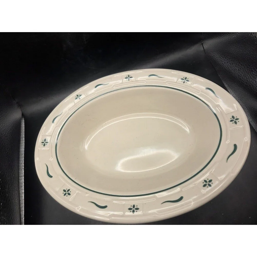 Longaberger Pottery Woven Traditions Green Oval Vegetable Serving Dish USA 12 In